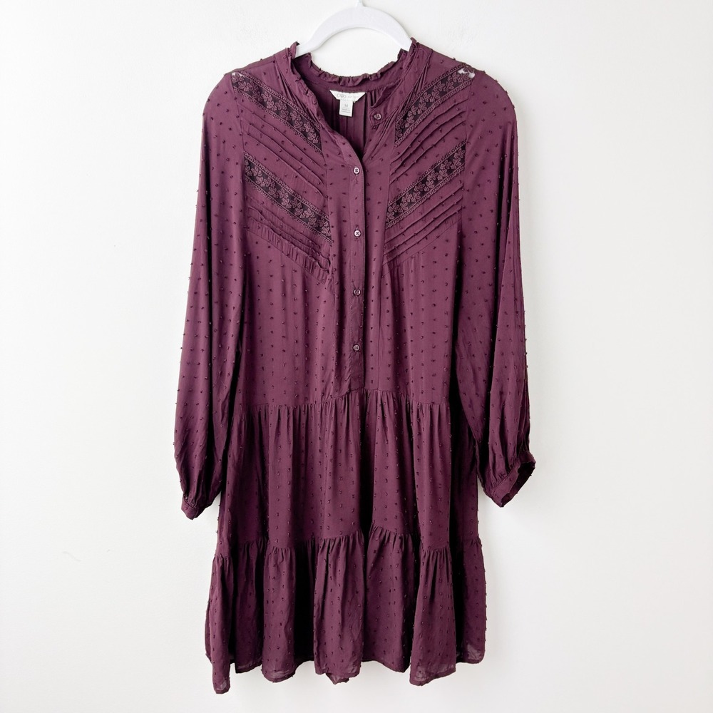Cato Lace Dress Medium Burgundy Boho Festival Peasant Tiered Romantic Feminine